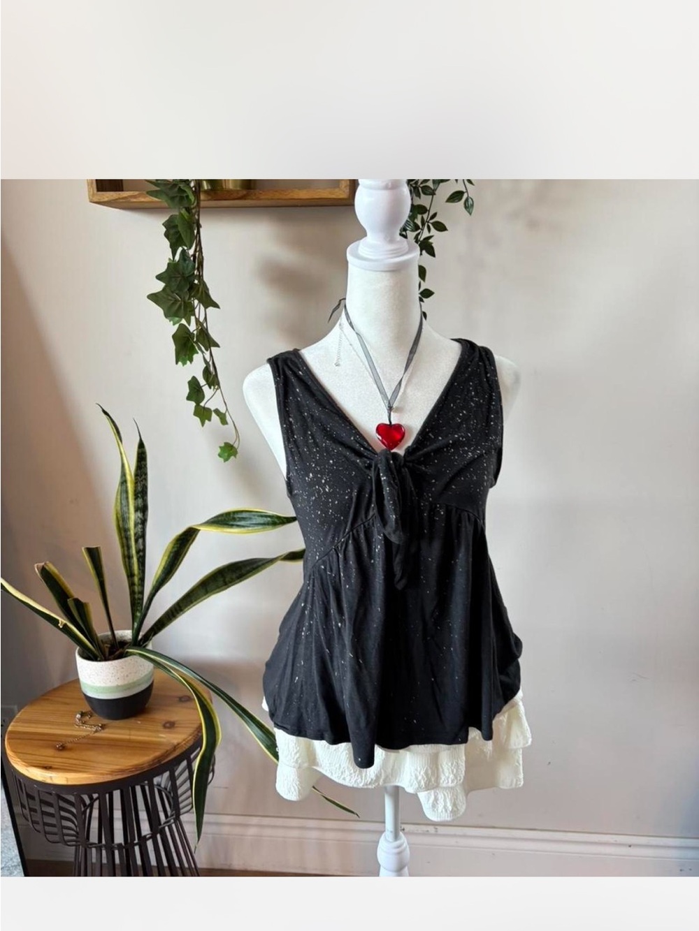 American Eagle Outfitters Black Speckled Tie-Front Camisole